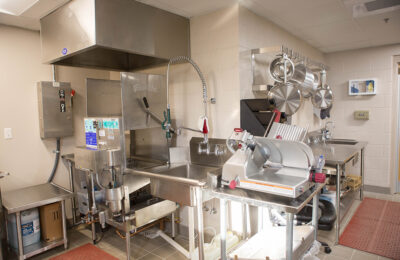 Stainless steel kitchen equipment at Head Start Easter Seals facility.