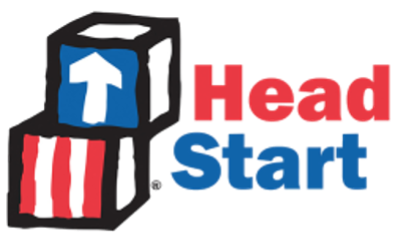 Drawing of two blocks stacked on one another. Bottom block has red vertical stripes; top block has blue background with white arrow pointing up. To the right are the words 'Head Start'