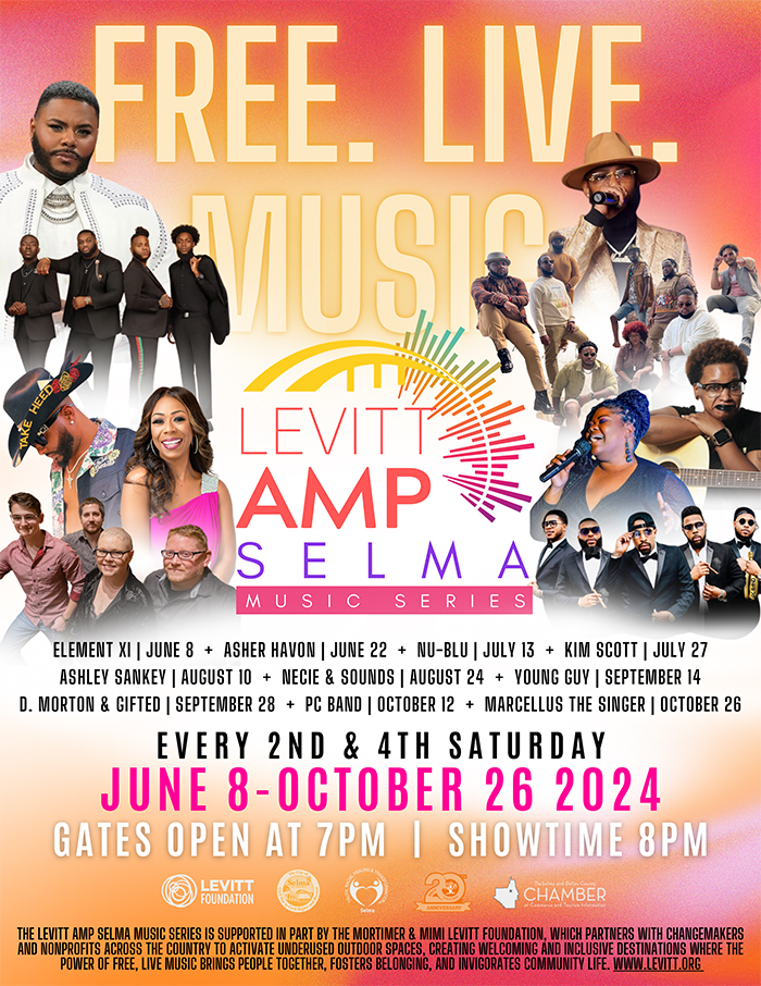 Free. Live. Music. Levitt AMP Selma Concert Series - June 8 - October 26, 2024